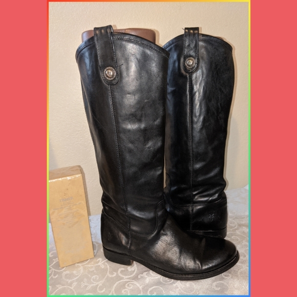 FRYE MELISSA BLACK LEATHER RIDING BOOTS - Picture 5 of 7